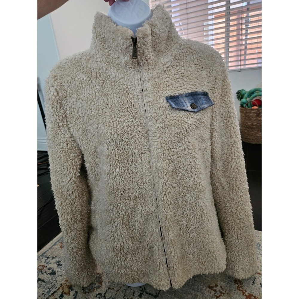 Pendleton Sherpa Fleece Jacket Women's M Cream Plaid Wool Blend Full Zip